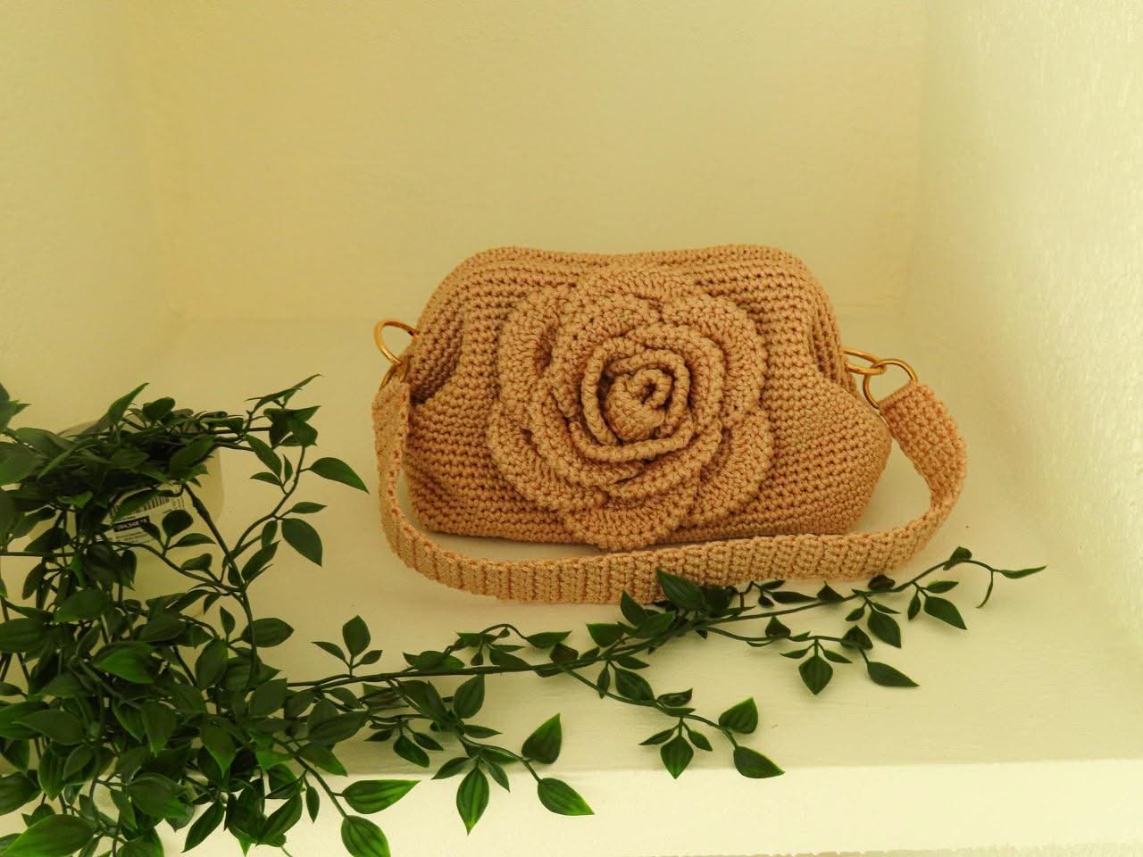 "Rose Bag" by Lady Katrina Crochet 10" x 7.5" (26 x 19 cm) Large Gold Yellow Handbag Made in Haiti  #KATRINA#7