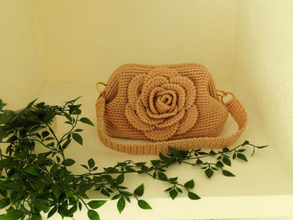 "Rose Bag" by Lady Katrina Crochet 10" x 7.5" (26 x 19 cm) Large Gold Yellow Handbag Made in Haiti  #KATRINA#7