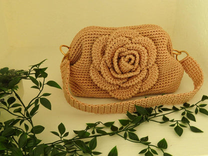 "Rose Bag" by Lady Katrina Crochet 10" x 7.5" (26 x 19 cm) Large Gold Yellow Handbag Made in Haiti  #KATRINA#7