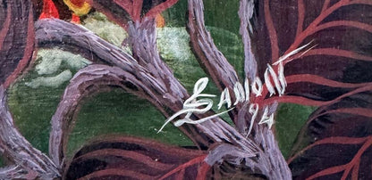 Lamarre Sanon 24"x36" Tropical Water Birds 1994 Oil on Canvas Unframed Painting #2CZ