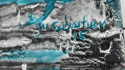 Sebastien Jean (1980-2020) 55"x64" Blue Abstract 2015 Diptych Acrylic on Canvas Painting#1GN-HA