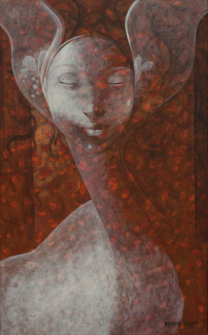 Bernard Sejourne (1947-1994) 48"x30" Abstract Woman in Brown 1980 Acrylic on Board Unframed Painting #26-3-96GSN-Foundation Marie & Georges S. Nader