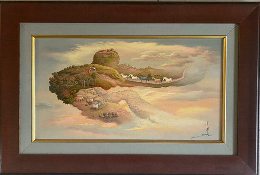 Jean-Louis Senatus 11"x20" Five Horses on An Island 2018 Oil on Canvas Painting#1JN-HA