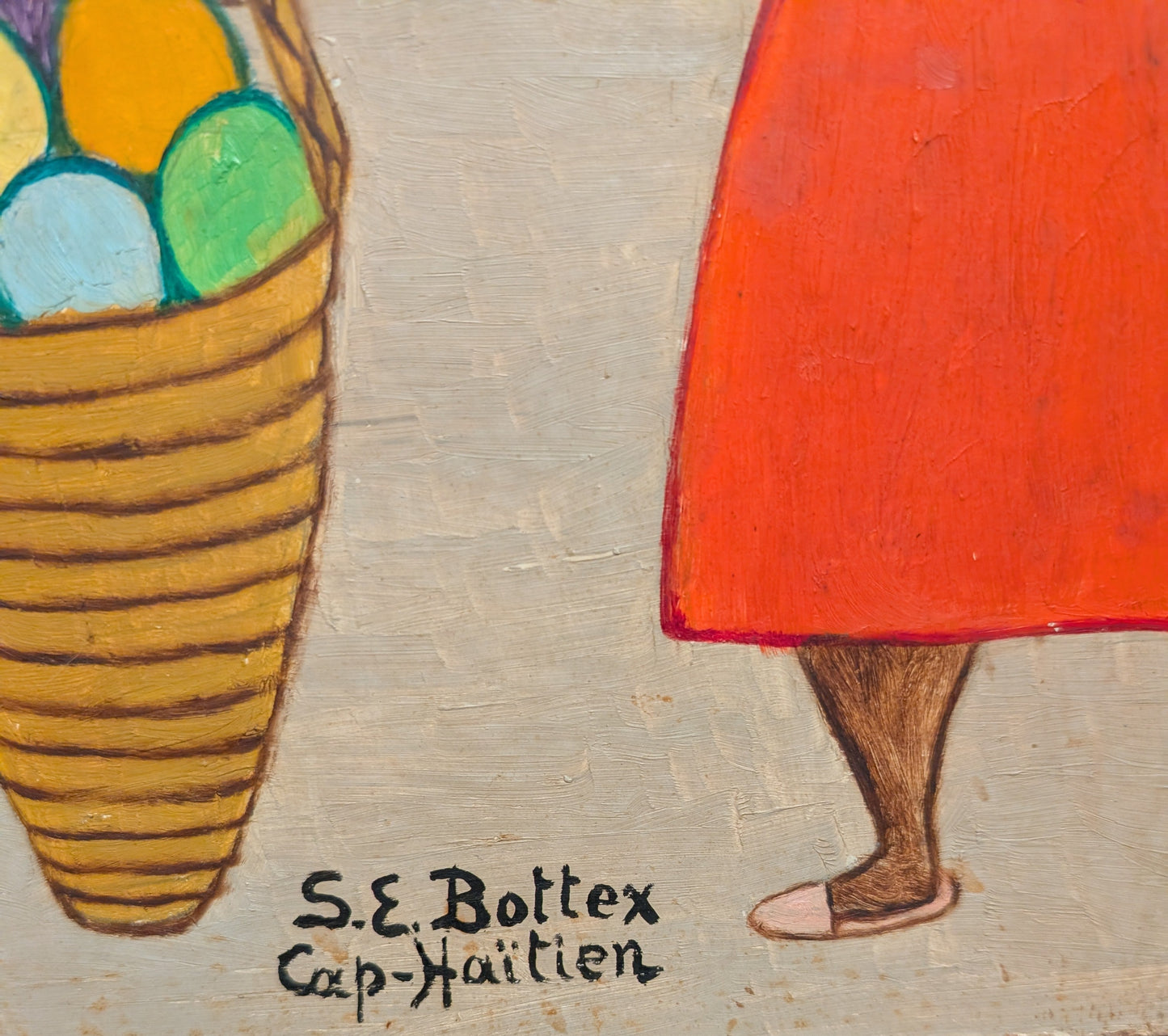 Seymour Bottex (1922-2016) 20"x12" Market Woman with Fruit Baskets c1970 Oil on Masonite Unframed Painting #1LA