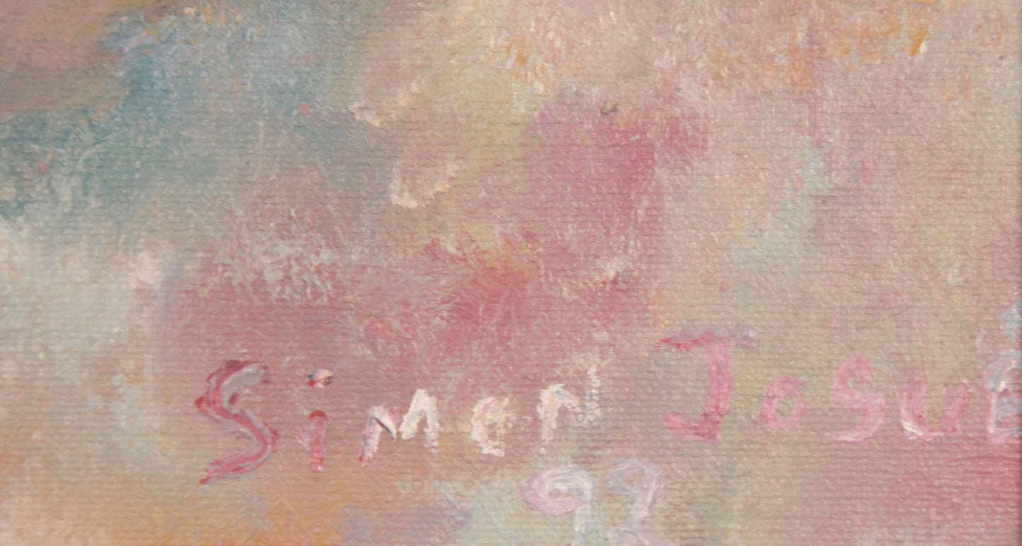 Simon Josue (1958-1995) 19.5"x23.5" Abstract 1992 Oil on Canvas Unframed Painting #1TP