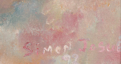 Simon Josue (1958-1995) 19.5"x23.5" Abstract 1992 Oil on Canvas Unframed Painting #1TP