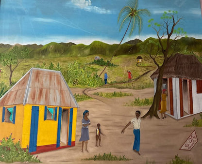 Telemaque Obin (Cap-Haitian, 1913-?) 20"x24" Farewell 1970 Oil on Board-Unframed Painting #1GL