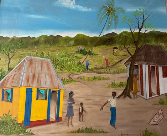 Telemaque Obin (Cap-Haitian, 1913-?) 20"x24" Farewell 1970 Oil on Board-Unframed Painting #1GL