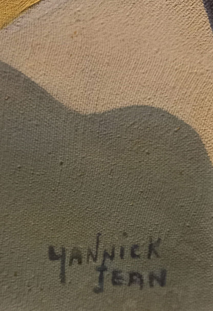 Yannick Jean 24"x36" Abstract 1980s Acrylic on Canvas Framed Painting #1MES