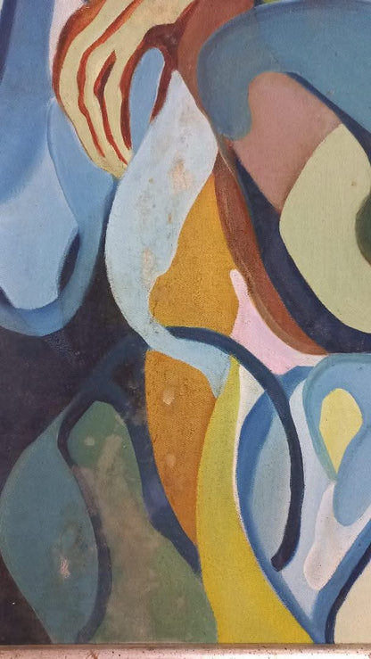 Yannick Jean 24"x36" Abstract 1980s Acrylic on Canvas Framed Painting #1MES