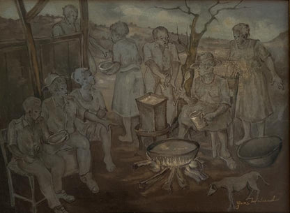 Yves Michaud 12"x16" Food Distribution 2001 Acrylic on Canvas Painting#1AK