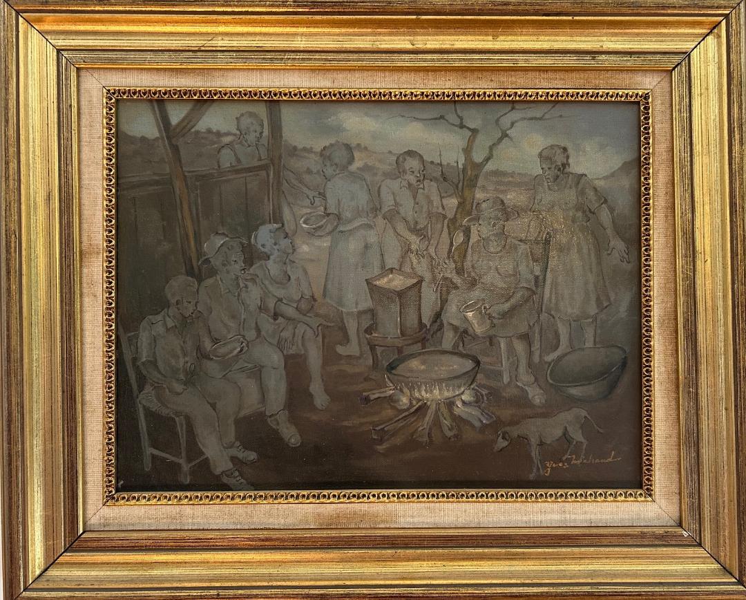 Yves Michaud 12"x16" Food Distribution 2001 Acrylic on Canvas Painting#1AK