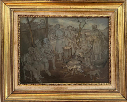 Yves Michaud 12"x16" Food Distribution 2001 Acrylic on Canvas Painting#1AK