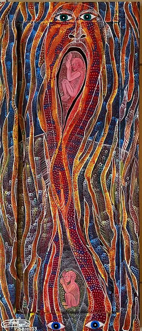 Frantz Zephirin 30"x16" Matrix of Life 2023 Oil on Board with Frame Encrusted in Painting #9JN-HA