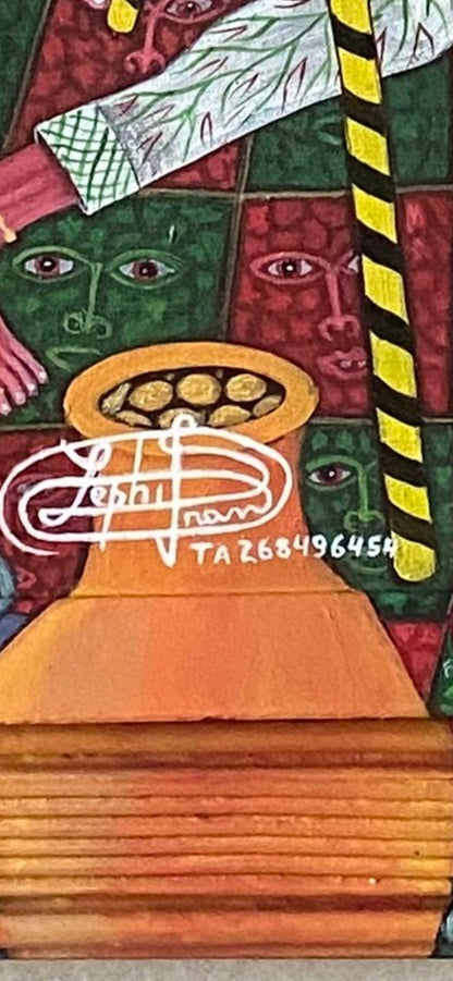 Frantz Zephirin  32.5"x25.5" Ceremony of Abundance 2026 Oil on Canvas Encrusted Hand-Painted Framed Painting #37JN-HA