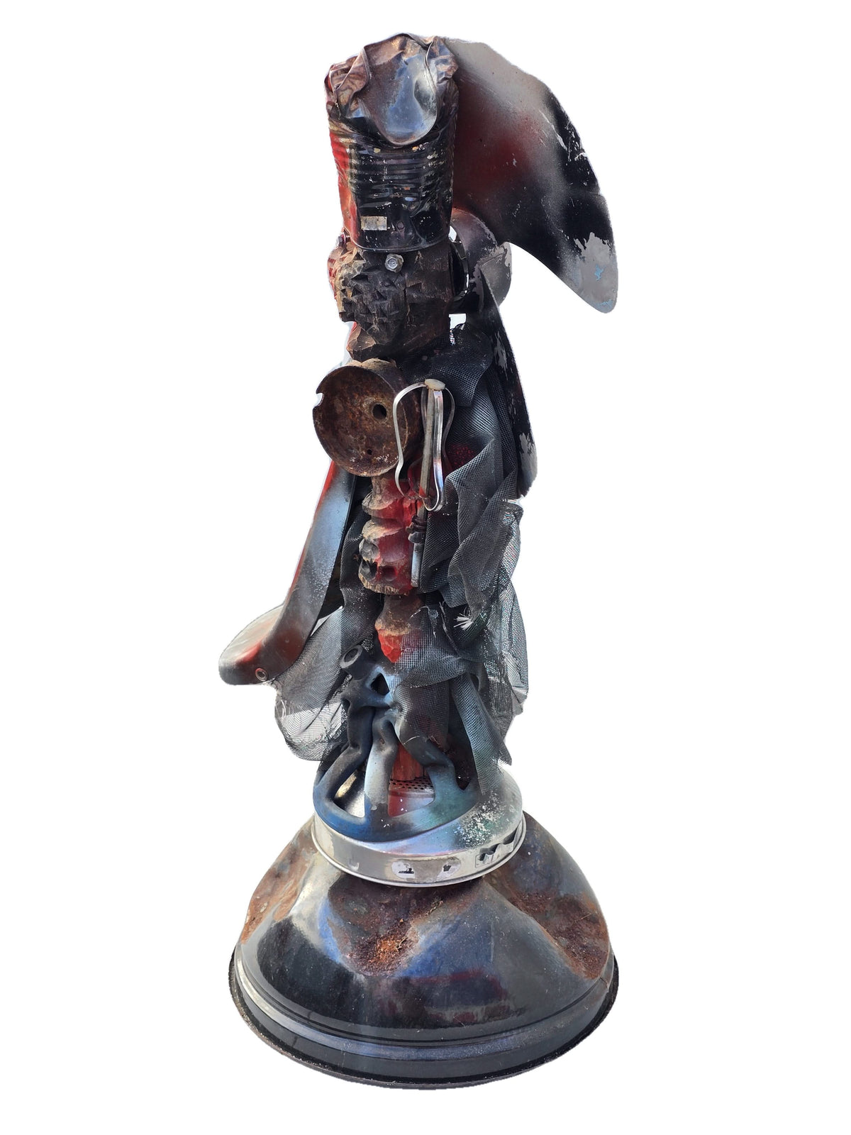 André Eugène 34"x14.5" Ogou Fè Mixed Media Sculpture on Recycled Material #1HK