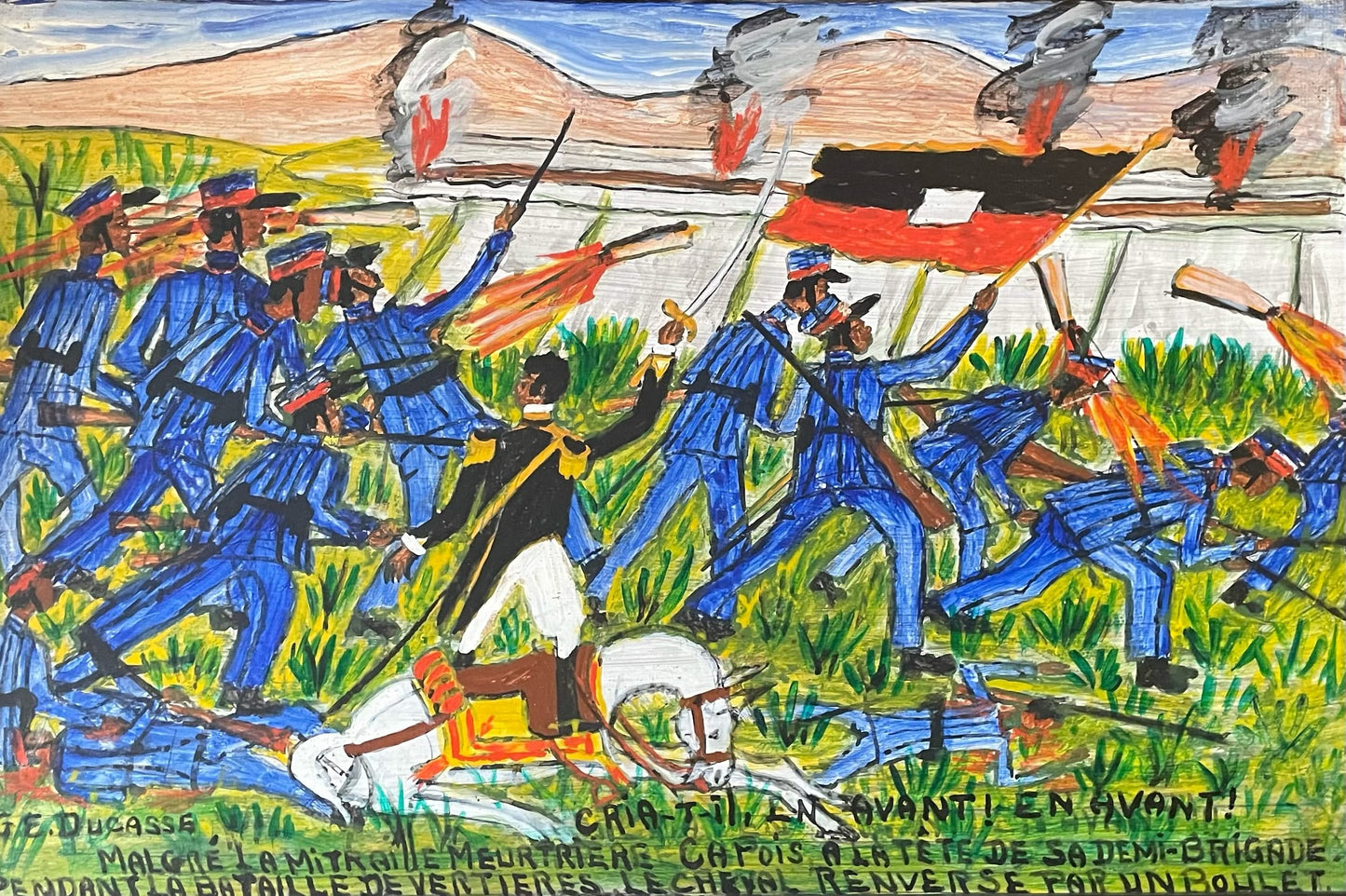 Gervais Emmanuel Ducasse (1903-1988) 16"x24" 1977 " En Avant, En Avant, General Francois Capois Conduisant Les Soldats De La Demi Brigade" Oil on Board #19MFN