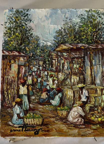 Ernst Louizor (Haitian, 1938-2011) 10"x8" Marketplace 1999 Oil on Canvas Painting #105-3-96MFN