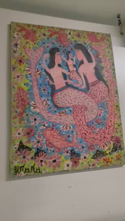 Gerard Fortune 40"x30" Siren Family Acrylic on Canvas Painting #J50