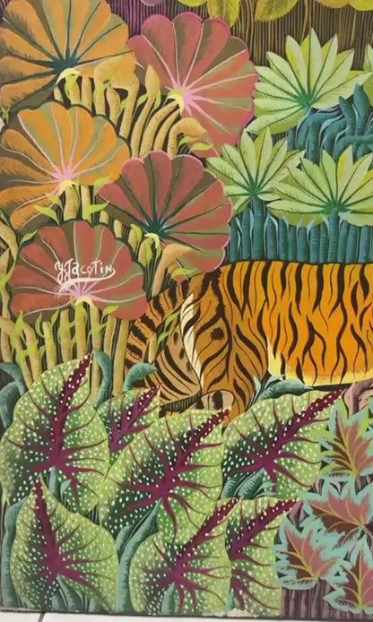 Yves Jacotin 60"x40" Forest of Living Beings 1980 Oil on Canvas Unframed Painting #3-4-90GN-HA