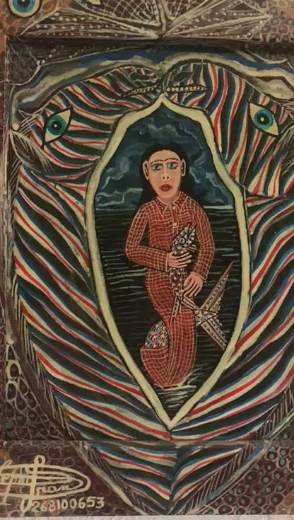 Frantz Zephirin  10"x12  Offrande a Agwe Tawoyo par la Sirene 2023 Oil on Canvas Painting Hand-Painted Encrusted Frame #17JN-HA