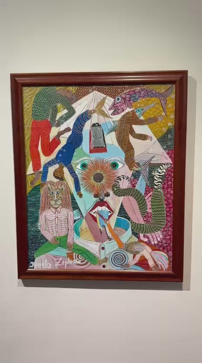 Frantz Zephirin 20"x16" "Le Soleil Sous-Marin ou Clarté Mensongère" c1990 Oil on Canvas Unframed Painting #1TP