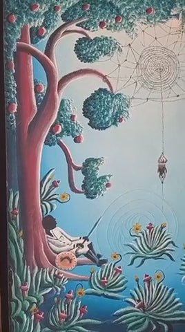 Bourmond Byron 31.5"x24" The Web Between Worlds c1970 Oil on Canvas Unframed Painting #1ER