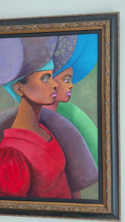 Jean-Claude Legagneur 39" x 30" Two Sellers in Profile c2000 Acrylic on Canvas Unframed Painting #1CC