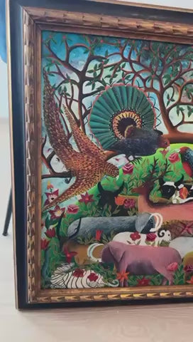 Wilmino Domond (1925-2006) 24"x48" Adam in Eden Paradise 1967 Oil on Board Painting #1CZ