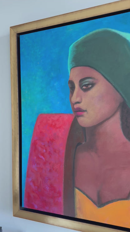 Jean-Claude Legagneur 35" x 47" Two Fabric Sellers  c2000 Acrylic on Canvas Unframed Painting #2CC