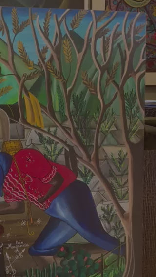 Andre Pierre (Haitian, 1914-2005) Vodou Ceremony at Cemetery Unframed Oil on Board Painting 50"h x 39"w #1GSN-NY