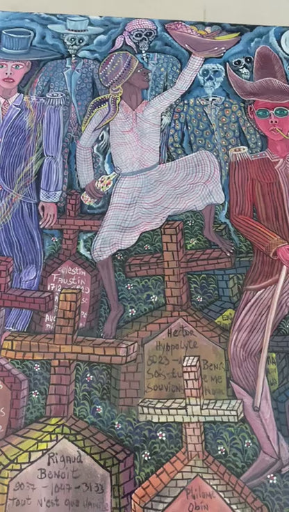 Frantz Zephirin 30"x40" "Célébrons La Céremonie des Morts Devant Baron" 2023 Oil on Canvas Unframed Painting #10JN-NY