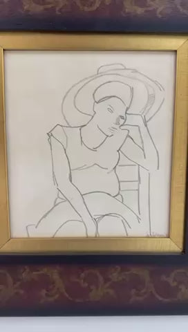 Luce Turnier 11"x9" Lady on Chair 1980 Crayon on Paper Unframed #2GN-HA