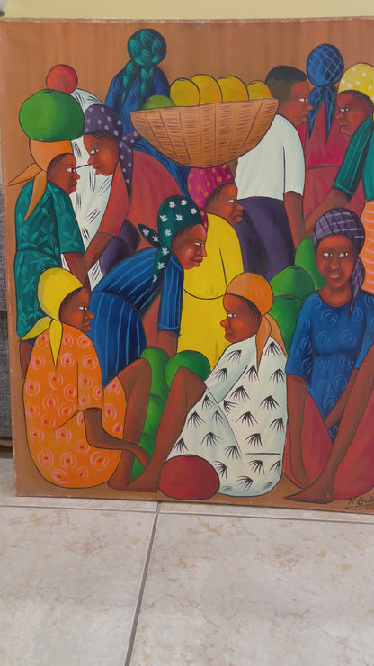 Maurice Guerre 24"x20" Merchants 1983 Oil on Canvas Painting #2-2-95MFN