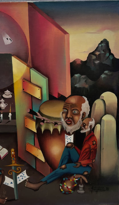 Julio Jean 24"x20" The Card Reader 1980 Oil on Canvas Painting #2MFN