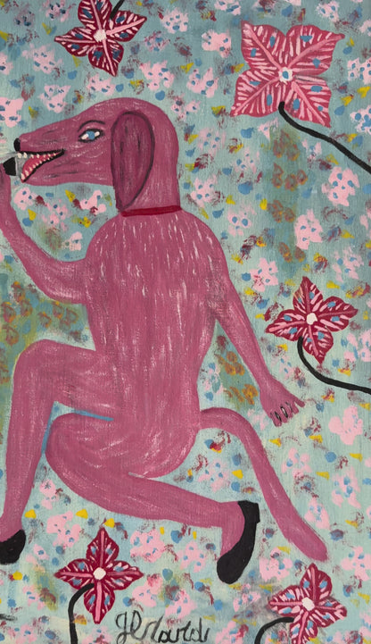 Gerard Fortune 24"x20" Singing Dog 1990 Acrylic on Canvas Painting#4-2-95MFN