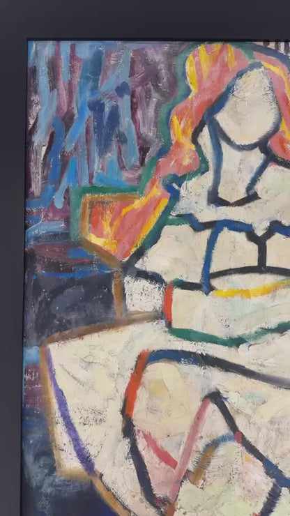 Max Pinchinat 25.5" x 21.5" Femme Assise 1959 Oil on Board Unframed Painting-Published in Peintres Haitiens #2522GN-HA