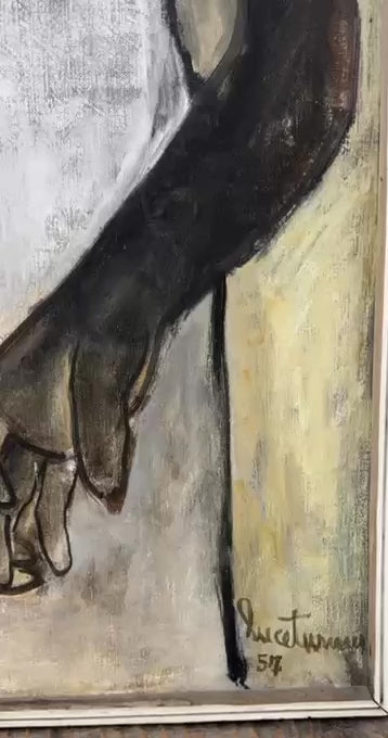 Luce Turnier 48"x30" Two Female Figures 1957 Acrylic on Canvas Unframed Painting#3GN-HA