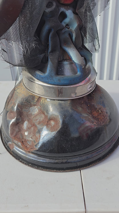André Eugène 34"x14.5" Ogou Fè Mixed Media Sculpture on Recycled Material #1HK