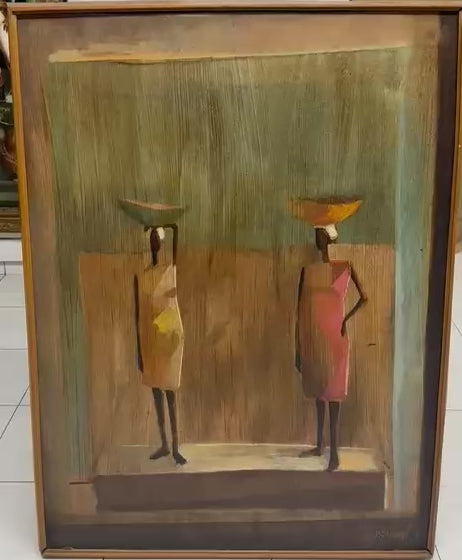 Video of Original 1973 acrylic painting by Bernard Séjourné, 32x36 inches, from Marie & Georges Nader’s private collection, unframed, signed, in good condition.