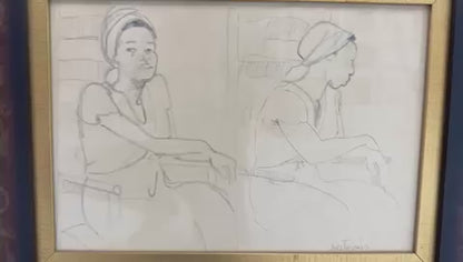 Luce Turnier 11"x16" Two Ladies 1980 Charcoal + Crayon on Paper Unframed #1GN-HA