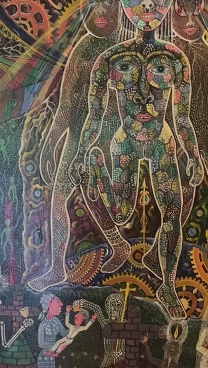 Frantz Zephirin 26.5"x22.50 "La Descente de l'Esprit et l'Omega" 2023 Oil on Board- Encrusted Painted Frame Painting #13JN-NY