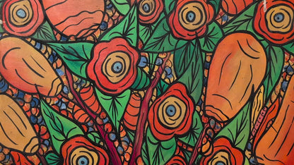 Florence Martinez 23.75"x14" Tree of Life c1970 Oil on Board Unframed Painting #1LA