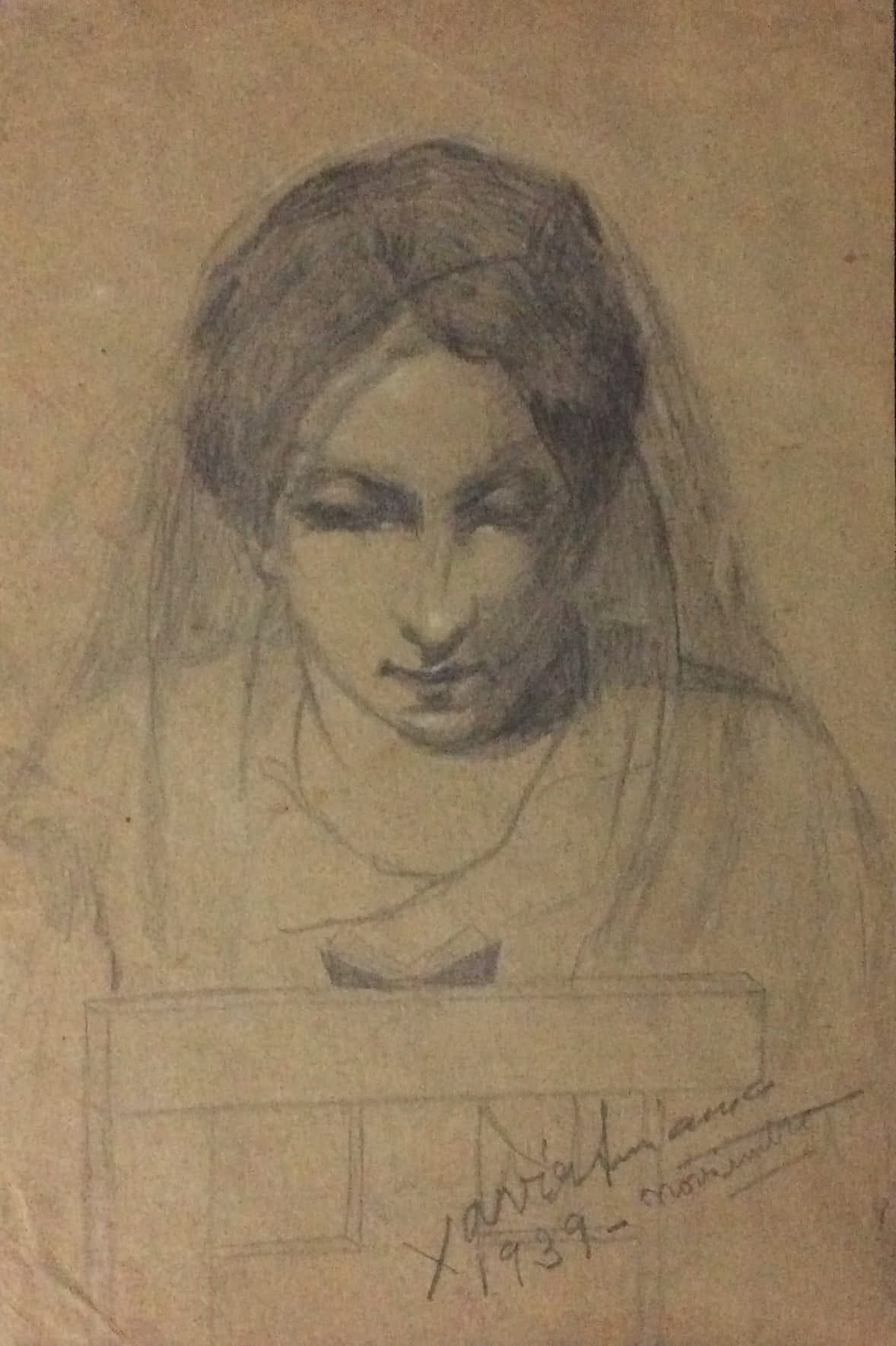 Xavier Amiama (1910-1969) 10.5"x7" The Communiant 1939 Pencil & Ink Drawing on Paper #1MFN