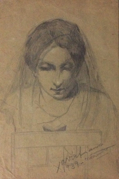 Xavier Amiama (1910-1969) 10.5"x7" The Communiant 1939 Pencil & Ink Drawing on Paper #1MFN