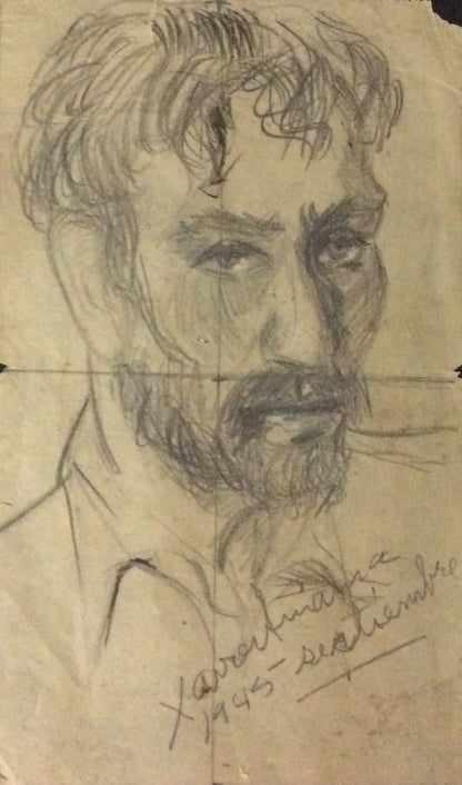 Xavier Amiama (1910-Haiti 1969)8.5"x 5" UNTITLED 1945 Crayon Ink on Paper Drawing #3MFN