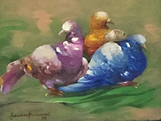Gesner Armand (1936-2008) 9"x10" Three Pigeons 1995 Oil on Canvas Framed #1FC