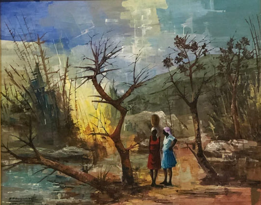 Jean Pierre Auguste 16"x20" Conversation on the Road 1992 Oil on Canvas #2FC