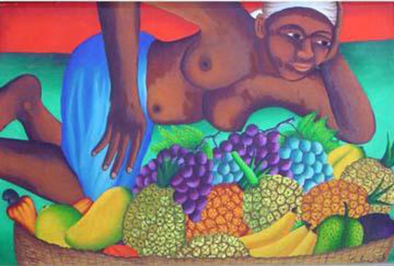 Castera Bazile (1923-1966) 19"x20" Fruits Seller Oil on Board Painting#2-3-96GSN-HA