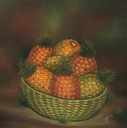 Benson Myrtil 26"x26" Still Life/ Pineapples 1992 Acrylic on Canvas Framed#1FC